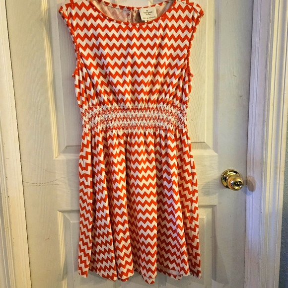 kate spade Dresses & Skirts - Kate Spade New York Orange & White Chevron Striped Lenora Cotton Smocked Dress M